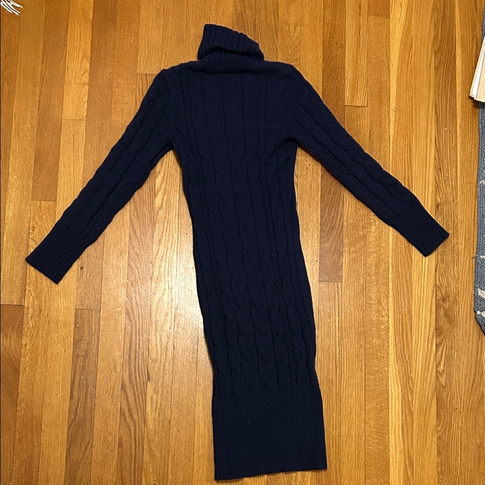Navy Cable Knit Turtleneck Sweater Dress